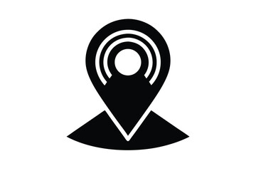 Location Pin with Signal Waves Black and White Icon