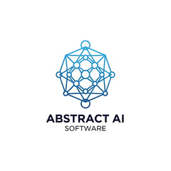 Geometric Neural Network Icon &ndash; Abstract AI Logo in Modern Monoline Style with Tech Blue Tones

