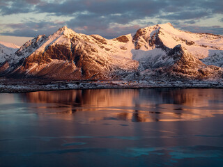 Snow-Capped Mountains Reflecting in Calm Water