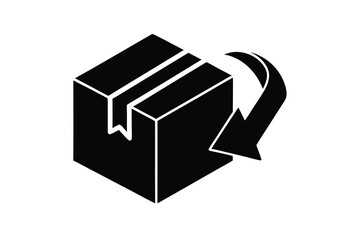 Package Return Icon Black Box with Circular Arrow Symbol