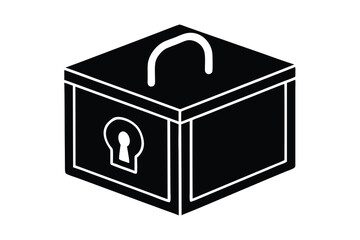 Black and White Illustration of a Locked Treasure Box with Handle