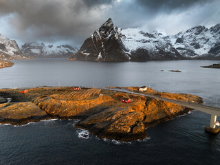 Scenic Winter Landscape with Fjord and Mountain