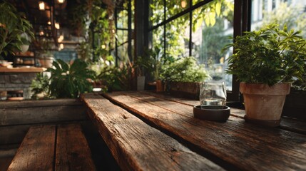Charming Wooden Table Displaying Potted Green Plants Creating a Cozy Natural Ambiance at Home