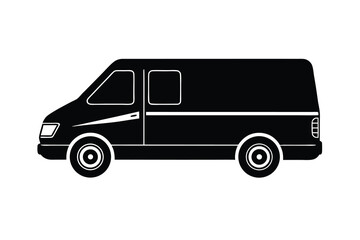 Black and White Silhouette of a Cargo Van Side View