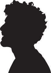 Black silhouette of a man with curly hair and a beard profile head