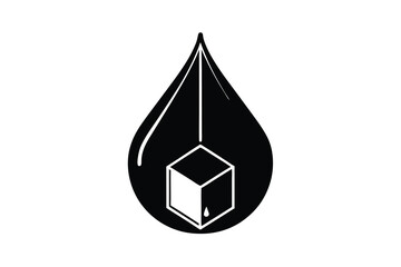 Black Water Drop with White Cube Inside Vector Illustration