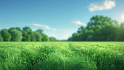 Obraz premium Lush green meadow under clear blue sky
