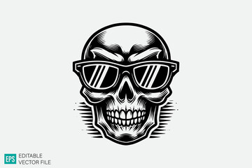 Skull head illustration vector black and white background templates