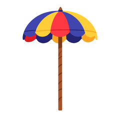 Obraz premium Colorful beach umbrella with a wooden pole and vibrant fabric 