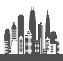Obraz premium Diverse urban cityscape silhouette with tall skyscrapers and varied architectural designs