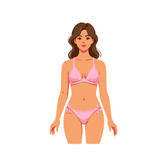 Obraz premium Young woman wearing pink bikini and posing with arms outstretched 