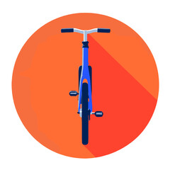 Bicycle illustration in blue color against orange circular background  