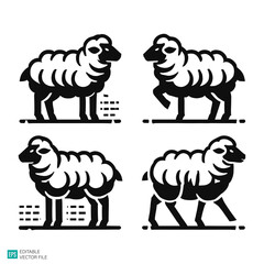 Obraz premium set of sheep vector black and white illustration