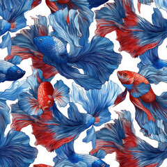 Flowing Thai Betta Fish Seamless Pattern with Vibrant Colors and Elegant Design for Textile and Wallpaper Applications