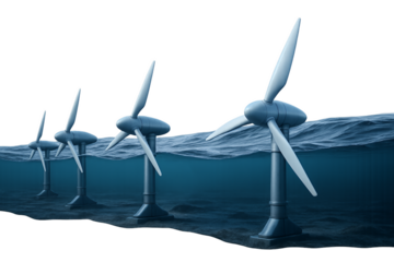 Underwater wind turbines generating renewable energy in ocean Isolyate on transparent background