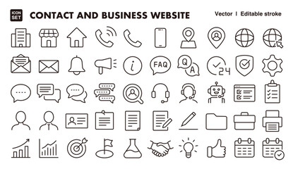 Contact and business website line icon set. Vector editable stroke icon.