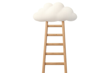 Wooden ladder leading to a fluffy cloud against Isolyate on transparent background