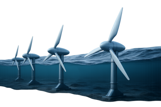Underwater wind turbines generating renewable energy in ocean Isolyate on transparent background - Powered by Adobe
