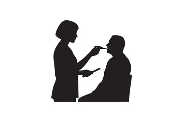 Nurse Checking Patient Temperature Silhouette Illustration