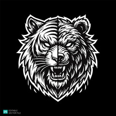 tiger head  illustration style vector black and white background templates