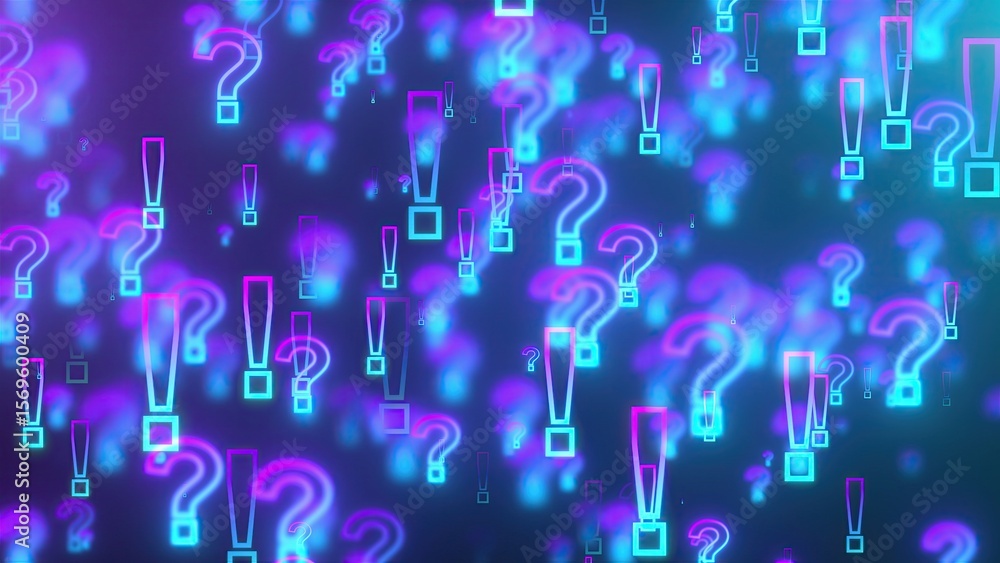 Poster glowing exclamation and question marks. computer generated 3d render