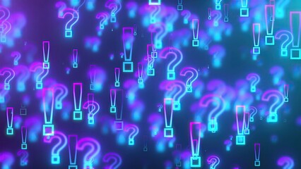 Glowing exclamation and question marks. Computer generated 3d render