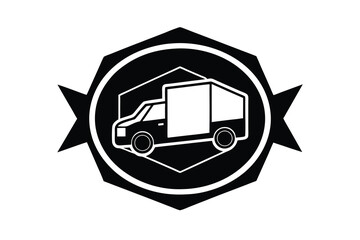 Black and White Delivery Truck Icon in Geometric Badge