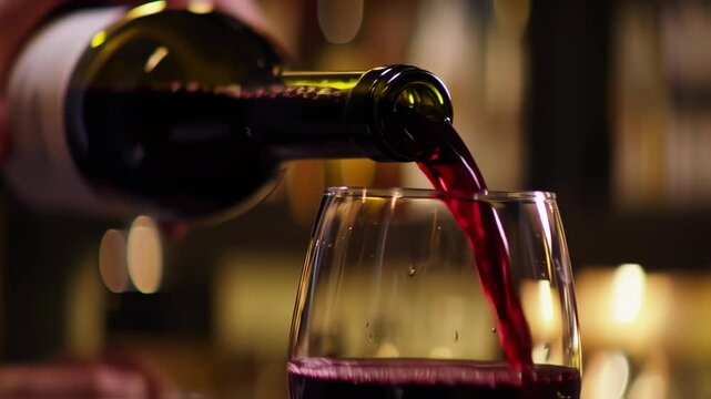 Pouring Red Wine into a Glass