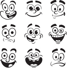 Cartoon faces with various expressions emotions happy