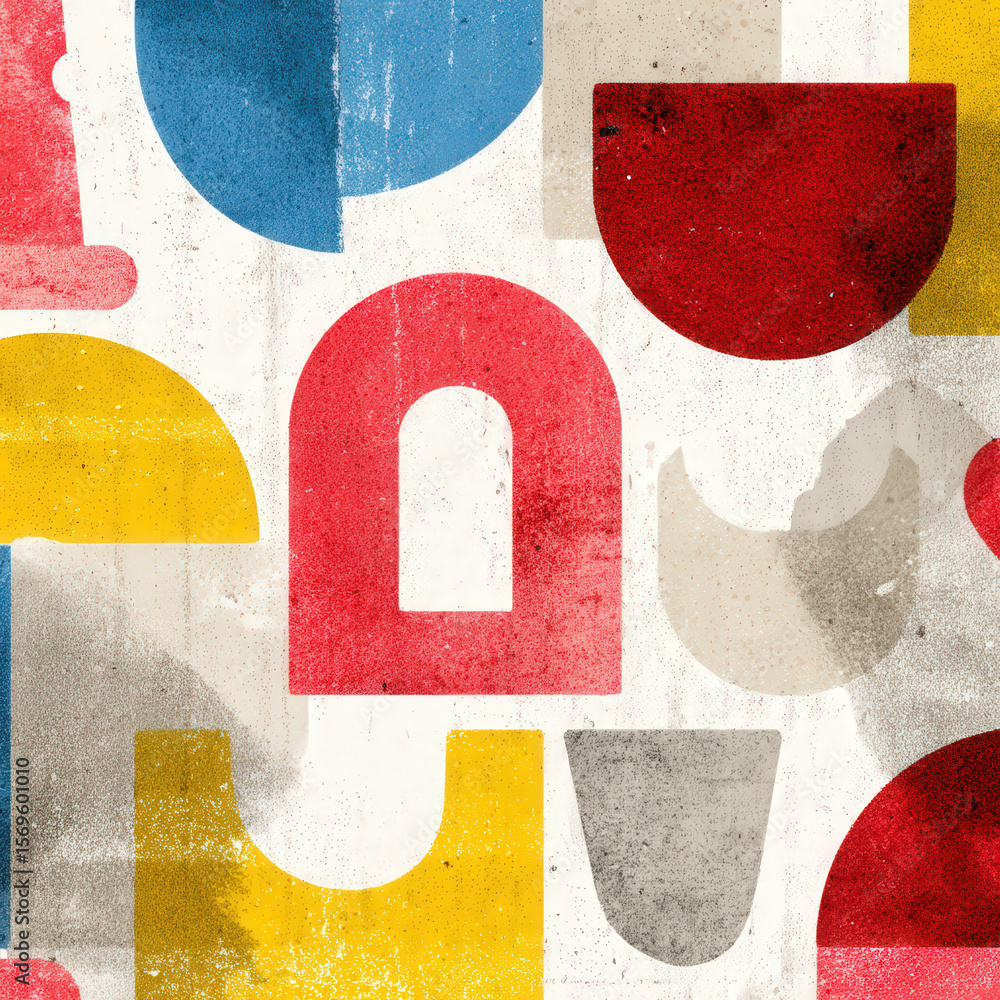 Poster vibrant seamless geometric pattern with cut-out forms in bold colors for modern design applications