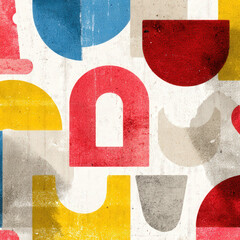 Vibrant Seamless Geometric Pattern with Cut-Out Forms in Bold Colors for Modern Design Applications