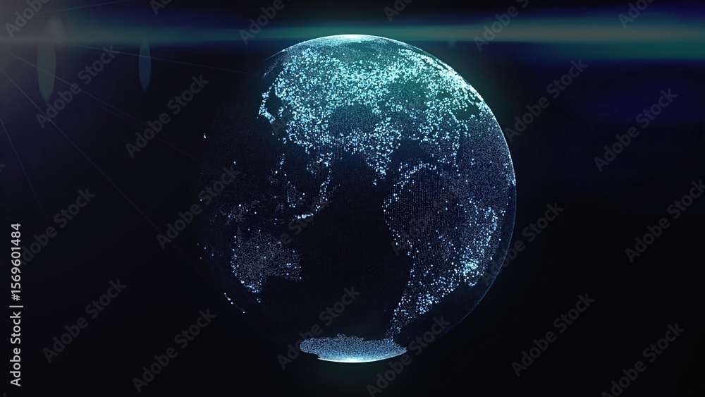 Poster planet earth made of particles. computer generated 3d render