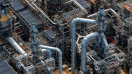 Aerial view large petrochemical plant.