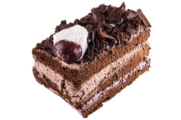 sliced black forest cake isolated