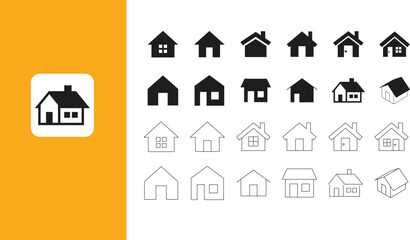 Collection of various house icons isolated on white background