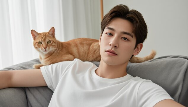 young man with cat