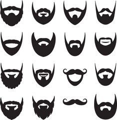 Various black beard and mustache silhouettes facial hair