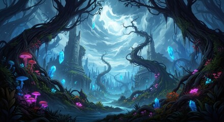 Enchanting Crystal Forest Under Ethereal Moonlight