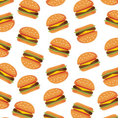 Hamburger seamless pattern. hamburger texture for fast food banner, textile, wrapping paper, package, cover