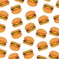 Hamburger seamless pattern. Fast food background. Simple doodle, hand drawn wallpaper.