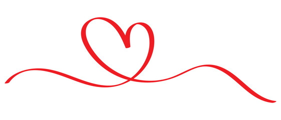 Hand drawn doodle heart continuous one line drawing, heart clipart, love heart, calligraphic heart shape, ribbon, symbol, text divider, isolated on white background