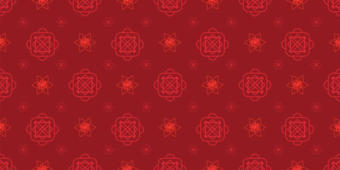 Modern Chinese New Year Abstract Seamless Pattern. Vector Luxury Happy Chinese New Year pattern on red background. Lunar Chinese circular coin pattern for banner, sale ads, poster, pachaging wrapping