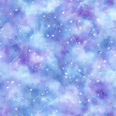 Hand-Painted Watercolor Seamless Pattern of Stars in Soft Blue and Purple Tones