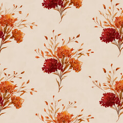 Hand-Painted Wildflower Bouquet Seamless Pattern with Warm Tones and Delicate Floral Details