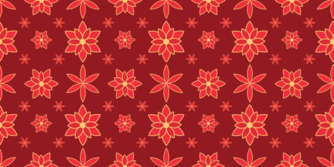Happy Chinese New Year Traditional Seamless Pattern with Flowers. Vector Luxury Chinese New Year pattern, red and golden colors. Lunar Chinese pattern for banner, sale ads, poster, pachaging wrapping