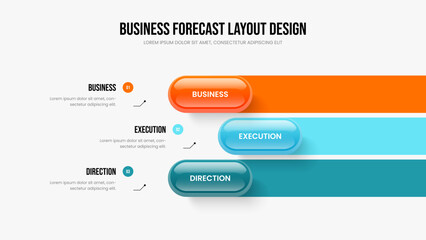 Advertising Overview Three Option Diagram Presentation Design. Business Performance Slideshow Layout Vector Illustration. Company Analysis 3 Step Infographic Frame Template.