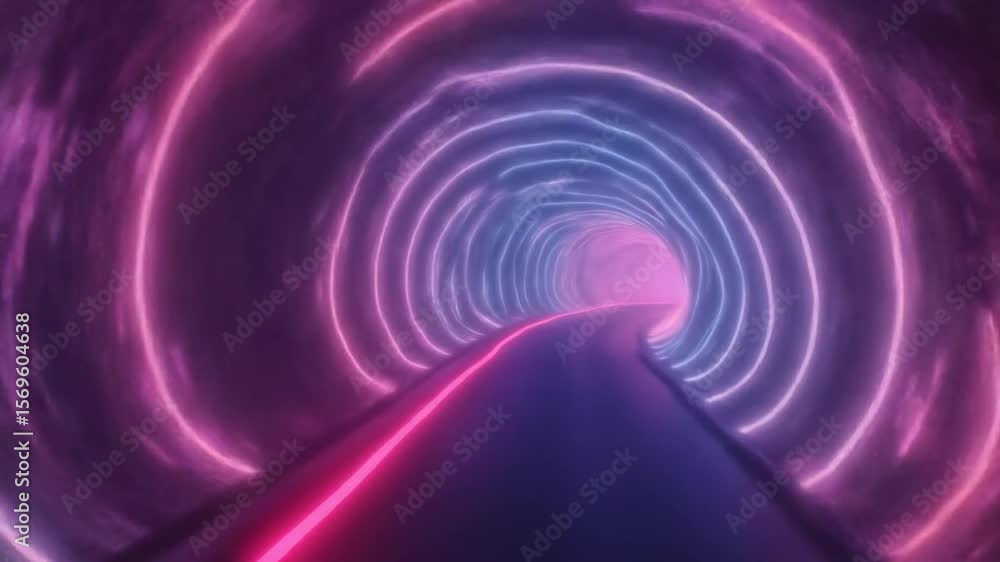 Poster flying through neon tunnel animation background loop