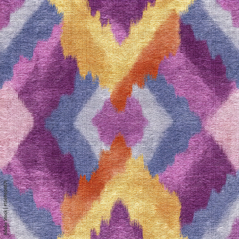 Poster vibrant ikat zigzag pattern in bold colors with multicolored hues for textiles and designs