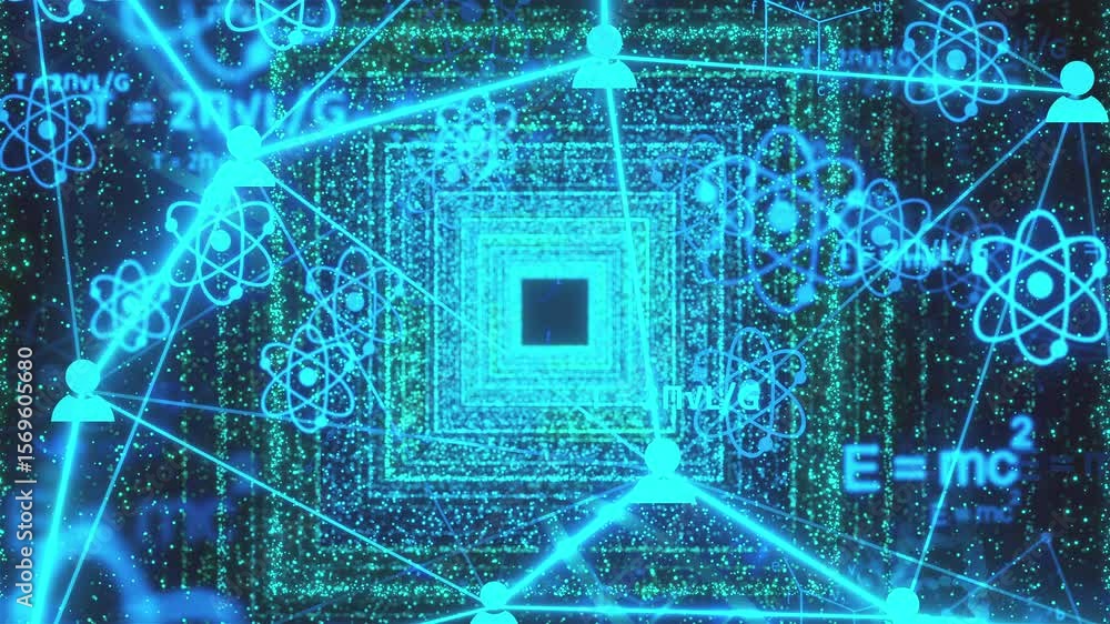 Poster digital tunnel with connection icons. computer generated 3d render