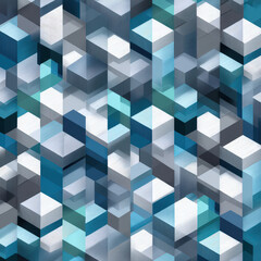 Seamless Isometric Pattern of 3D Cubes and Blocks in Soft Blue and Gray Tones for Modern Design Applications